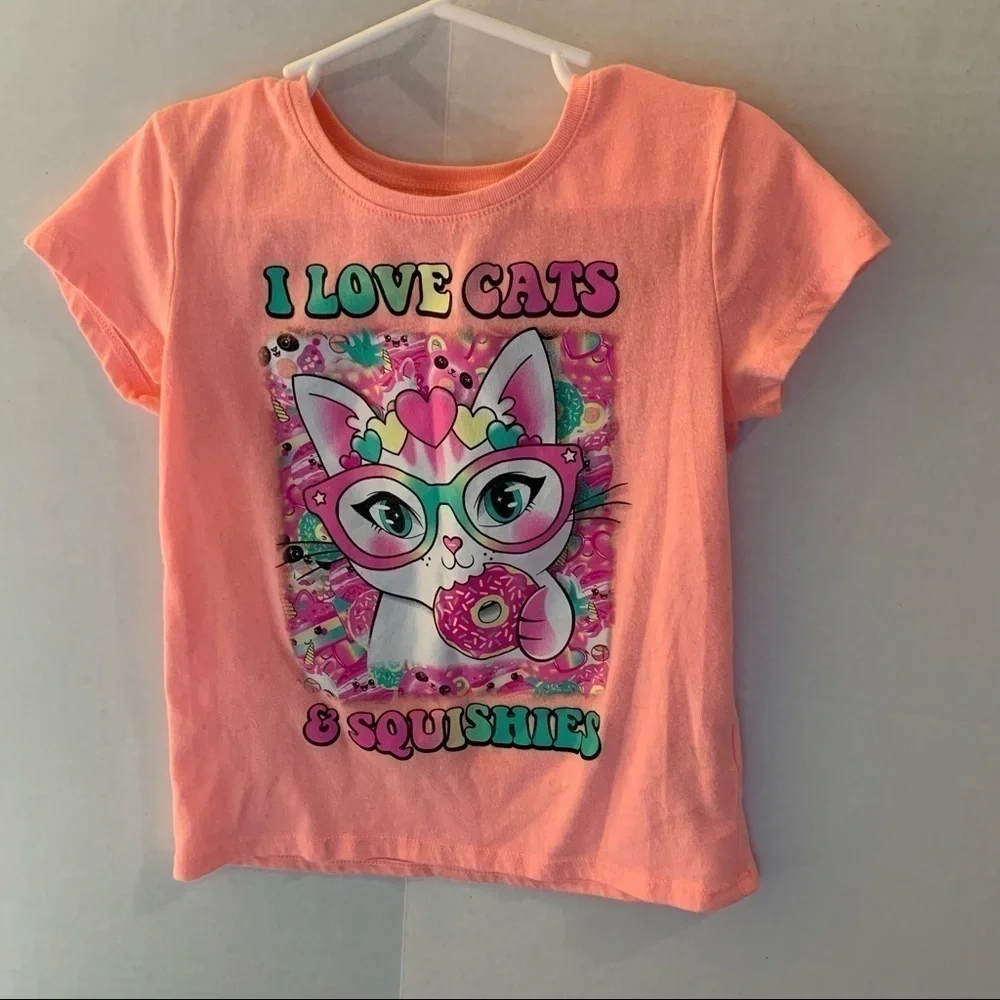 The Children’s Place Girls 5/6 Graphic Cats Neon Tee.